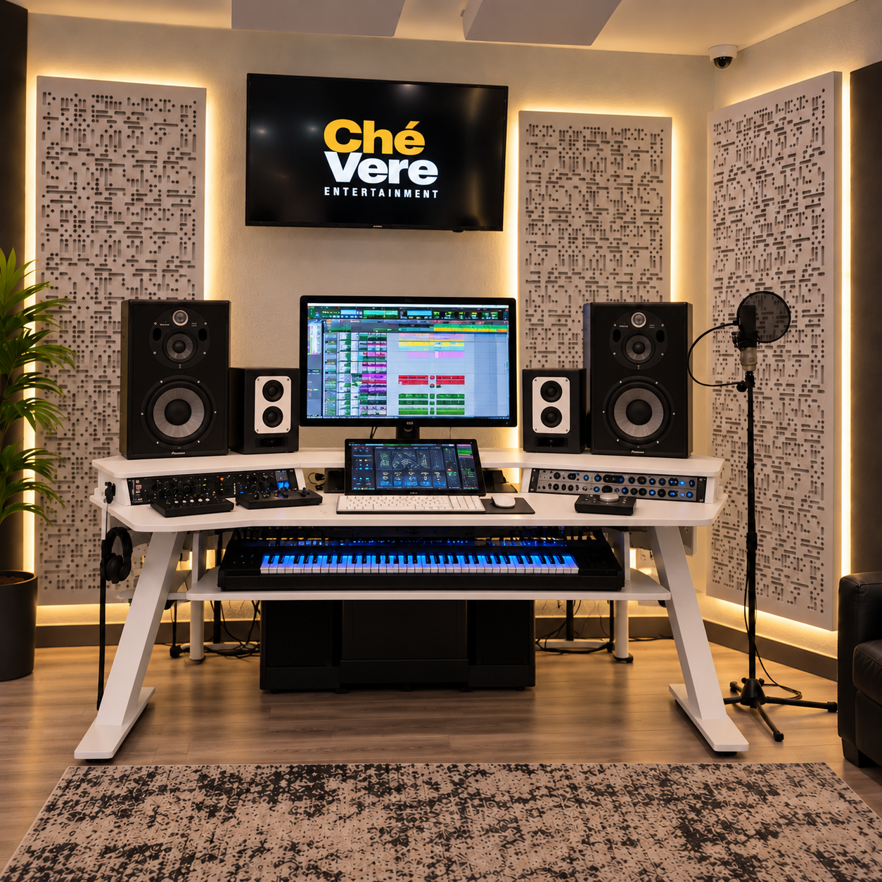 Estudio de grabación ChéVere con cuatro artistas